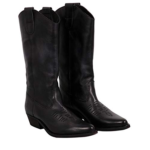 Felmini - Zapatos para Mujer - Enamorarse com Gerbera 7962 - Botas Cowboy & Biker - Cuero Genuino - Negro - 37 EU Size