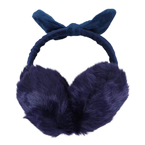 FENICAL orejeras de invierno diseño de bowknot de felpa oreja de conejo lindo oreja al aire libre felpa lindo sombreros creativos cubre orejas para niñas mujeres (azul marino)