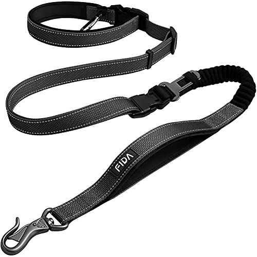 Fida Correa para perros, 1,4 m ~ 2,1 m, 6 en 1, multifunción, con cinturón abdominal ligero, para correr y montar en bicicleta, con cinturón ajustable (negro)