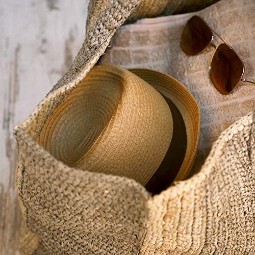 fiebig Sombrero de papel Trilby de Jackson con cinta de grogrén de color, sombrero de sol de 100 % papel, sombrero de verano natural en muchos tamaños y colores, marrón claro, 59