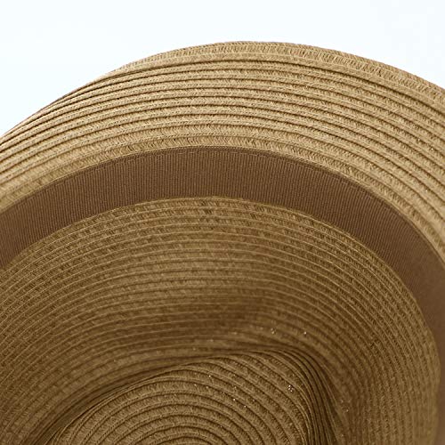 fiebig Sombrero de papel Trilby de Jackson con cinta de grogrén de color, sombrero de sol de 100 % papel, sombrero de verano natural en muchos tamaños y colores, marrón claro, 59