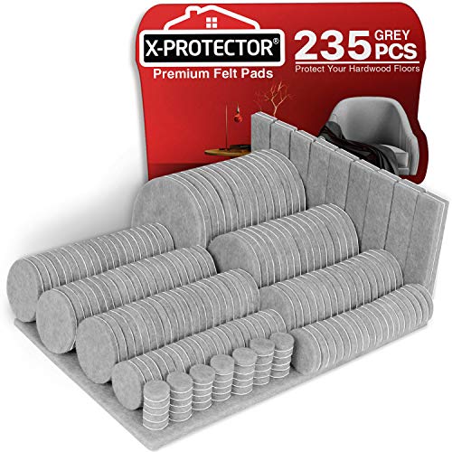 Fieltro adhesivo X-PROTECTOR - Almohadillas de fieltro 235 piezas -Todos los tamaños de fieltro autoadhesivo para muebles - Protectores de piso premium para muebles - ¡Protege tus pisos de madera!