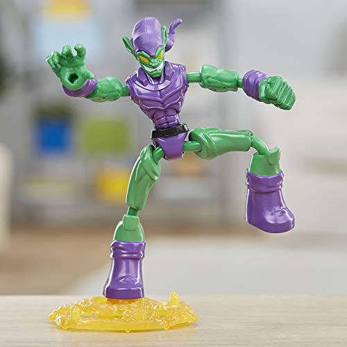 Figura de acción de Green Goblin de Marvel Spider-Man Bend and Flex, figura flexible de 15 cm, incluye lanzador, a partir de 4 años