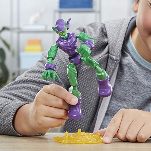 Figura de acción de Green Goblin de Marvel Spider-Man Bend and Flex, figura flexible de 15 cm, incluye lanzador, a partir de 4 años