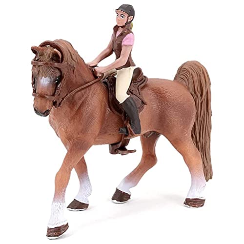 Figuras de animales de caballos y jinete, simulación en miniatura de caballo marrón con figura de caballo y silla de montar figura de animal de la colección de juguetes para niños