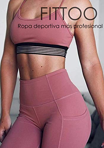 FITTOO Leggings Clásico Super Suave Elásticos Costura Lateral Mujer Pantalones Deportivos Yoga Alta Cintura Transpirables Rosa XL