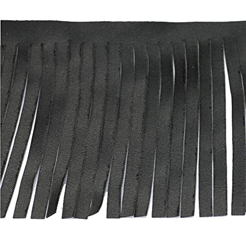 Flecos de piel sintética con flecos, ribete negro, para costura, manualidades, 14 cm de ancho, 5 yardas