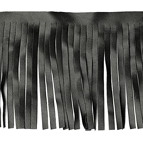 Flecos de piel sintética con flecos, ribete negro, para costura, manualidades, 14 cm de ancho, 5 yardas