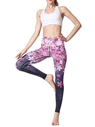 FLYILY Mallas Deportivas Mujer Pantalones impreso Leggings Deportes para Running Yoga Fitness Gym(2-Cherry,XL)