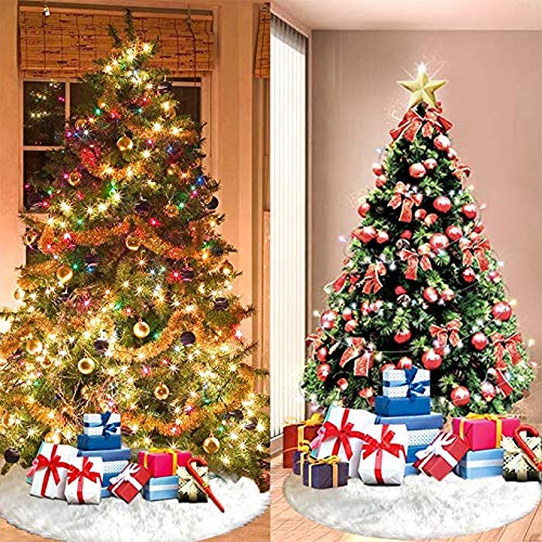 Flysee Falda del árbol de Navidad Blanco Christmas Tree Skirt Base de árbol de Navidad para la Decoración de la Fiesta de Navidad (Blanco, 35.4inch/90cm)