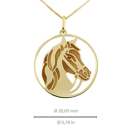 forme di Lucchetta Collar para mujer de auténtico oro amarillo con caballo Bero o Morello realizado sobre medalla colgante – 45 cm – Fabricado en Italia certificado marrón