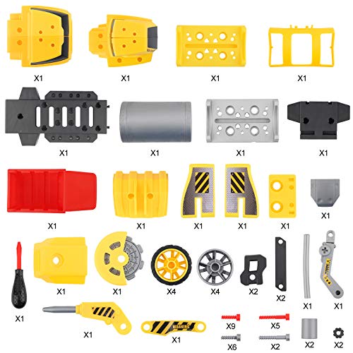 FORMIZON Coche de Juguete Construccion Vehículos, 7 en 1 Desmontar y Ensamblarde Vehículo de Construcciones Juguete Excavadora, Vehículo Juguete para Niños 3 4 5 Años