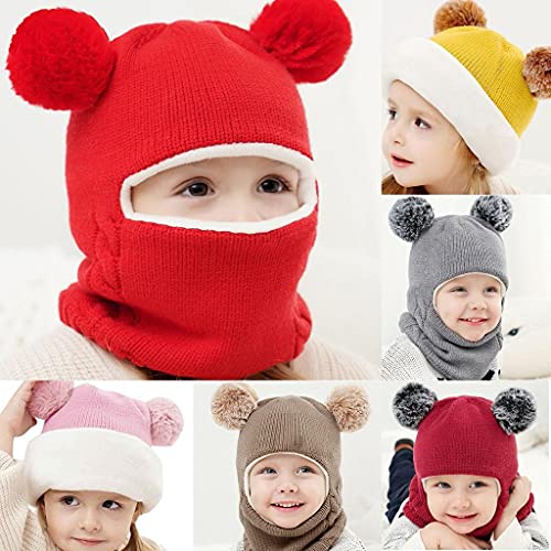 Fossen Pasamontañas para Niño Niña,Tejer Pompon Gorro Orejeras Turbante Turbante Pequeña Zorro Sombrero de Tejer Lana para Niños Unisex