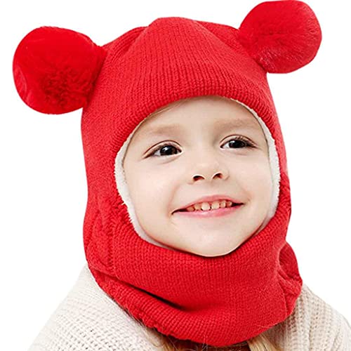 Fossen Pasamontañas para Niño Niña,Tejer Pompon Gorro Orejeras Turbante Turbante Pequeña Zorro Sombrero de Tejer Lana para Niños Unisex