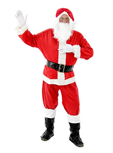 Foxxeo Disfraz de Papá Noel de 9 piezas para hombre con gorro, barba, cinturón y guantes, talla 3XL, color rojo y blanco