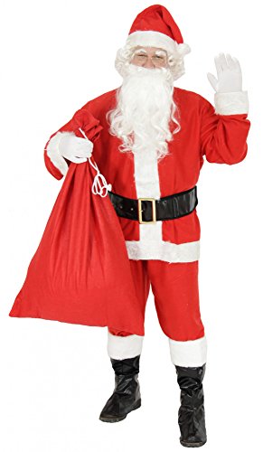 Foxxeo Disfraz de Papá Noel de 9 piezas para hombre con gorro, barba, cinturón y guantes, talla 3XL, color rojo y blanco