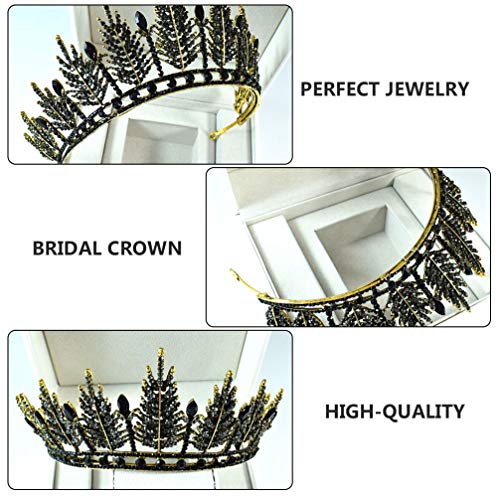FRCOLOR Corona de Diamantes de Imitación Negra para Novia Coronas de Reina de La Boda Tiaras de Corona de Princesa Retro para Banquete de Boda