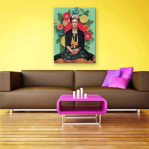 Frida Kahlo Impresión En Lienzo Pintura De Arte Para Dormitorio Sala De Estar Mujer En Un Fondo Verde Cuadro De Lienzo Póster De Frida Kahlo Decoración De Pared, Sin Marco,B,50×70cm