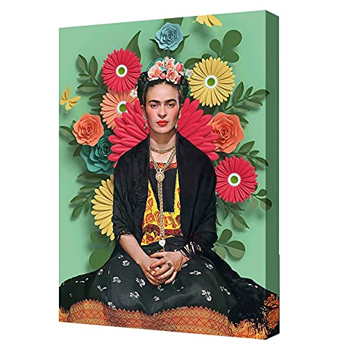 Frida Kahlo Impresión En Lienzo Pintura De Arte Para Dormitorio Sala De Estar Mujer En Un Fondo Verde Cuadro De Lienzo Póster De Frida Kahlo Decoración De Pared, Sin Marco,B,50×70cm