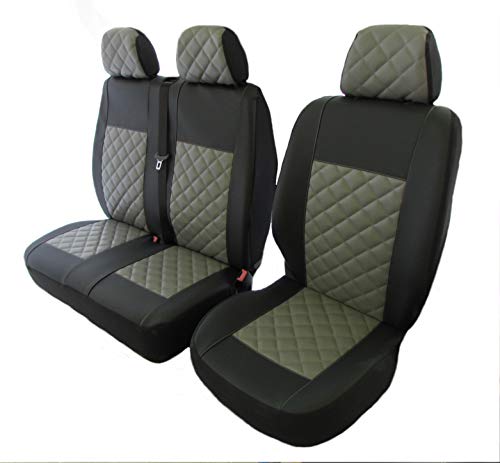 Fundas de asiento 2+1 (1 individual 1 doble) ECO Leather BLACK- GRIS Designet para Volkswagen Transporter T5 T6 después de 2004 IZQUIERDA o DERECHA