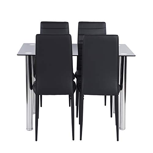 FURNITURE-R France Conjunto de Mesa y Juego de 4 sillas de Comedor, Color Negro, 110 x 66 x 76cm