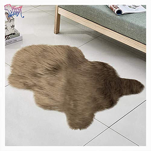 Furryvalley Alfombra ecológica de piel de cordero sintética de imitación de piel de oveja para cama, sofá, salón, dormitorio, habitación infantil (60 x 80 cm), color marrón