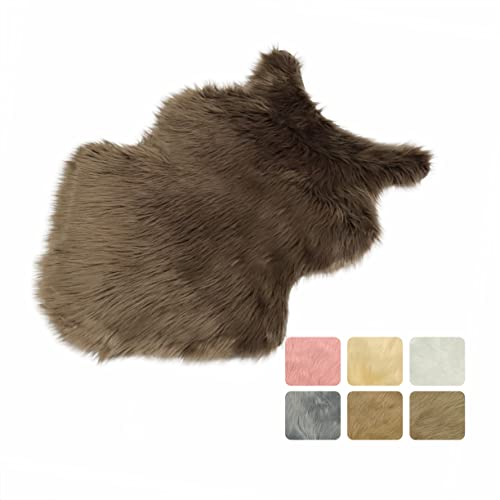 Furryvalley Alfombra ecológica de piel de cordero sintética de imitación de piel de oveja para cama, sofá, salón, dormitorio, habitación infantil (60 x 80 cm), color marrón
