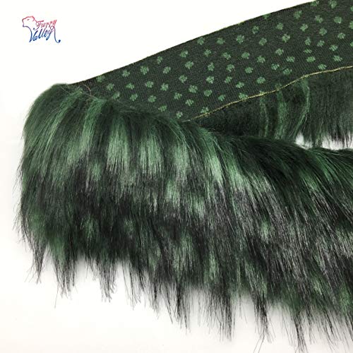 Furryvalley Cinta de piel sintética de raza de zorro para zapatillas con flecos de 2 yardas (verde negruzco)