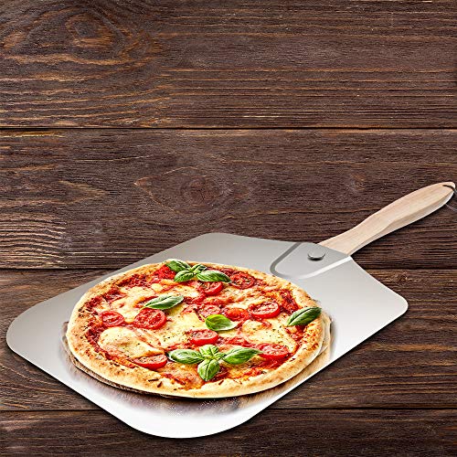 G.a HOMEFAVOR Pala para Pizza de Aluminio Pelador de Pizza Mango de Madera Plegable, 35.5 x 31.5 cm, 64 cm en Total, para Horno, Paleta para Pizza
