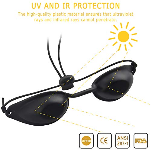 Gafas de bronceado de seguridad 3Sets IPL Eye Patch, gafas de bronceado UV, gafas de bronceado ajustables para la terapia de rayos infrarrojos UV IPL (negro)