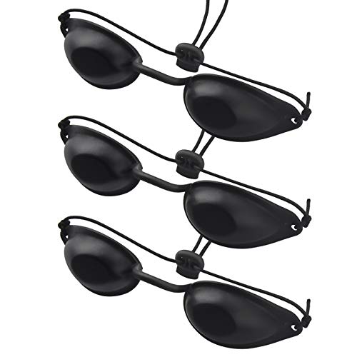 Gafas de bronceado de seguridad 3Sets IPL Eye Patch, gafas de bronceado UV, gafas de bronceado ajustables para la terapia de rayos infrarrojos UV IPL (negro)