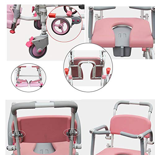 GAOXIAOMEI Commode Chairs Silla de baño con Ruedas, Silla de baño Acolchada para Personas Mayores discapacitadas,Inodoro para Uso en el baño Junto a la Cama (Rosado)