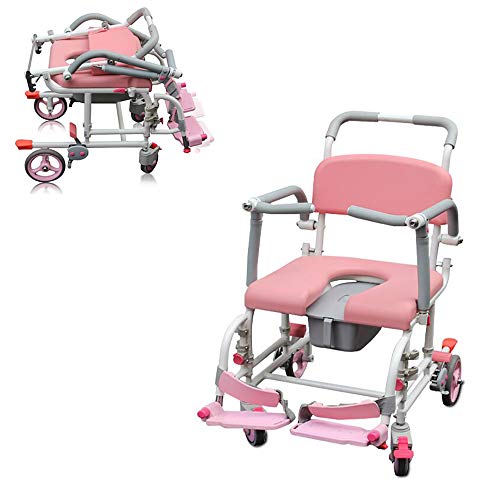 GAOXIAOMEI Commode Chairs Silla de baño con Ruedas, Silla de baño Acolchada para Personas Mayores discapacitadas,Inodoro para Uso en el baño Junto a la Cama (Rosado)