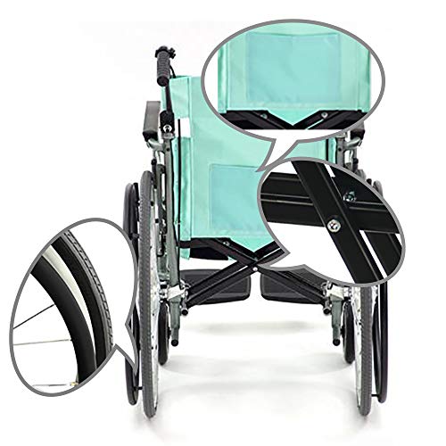 GAOXIAOMEI Ultraligera para MinusváLidos Y Ancianos, Plegable Silla de Ruedas para Manual, Plegable, Freno en Manetas,Azul