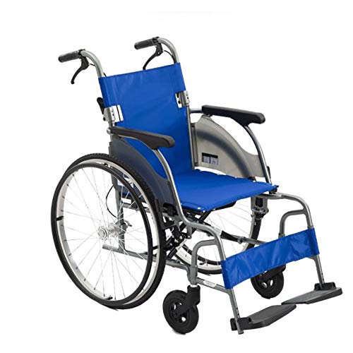 GAOXIAOMEI Ultraligera para MinusváLidos Y Ancianos, Plegable Silla de Ruedas para Manual, Plegable, Freno en Manetas,Azul