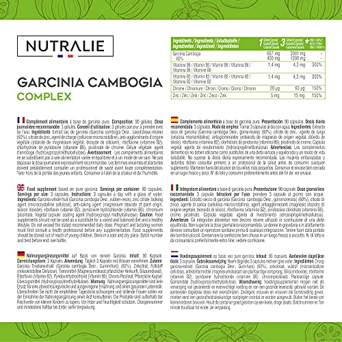 Garcinia Cambogia Plus | Quemagrasas Potente e Inhibidor de Apetito | Adelgazar Rápido y Efectivo Sin Deporte | Reductor Efecto Extra Fuerte | 90 Cápsulas Veganas | Nutralie