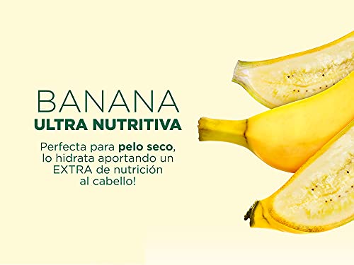 Garnier Fructis Hair Food Pack Banana Nutritiva con Champú, Acondicionador y Mascarilla. Limpia, Desenreda y Nutre, Para Cabello Seco, Fórmula Vegana, Sin Siliconas