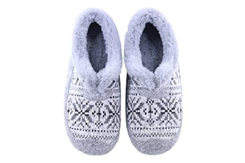 Garzon - Zapatillas Casa Cerradas para Mujer Color: Gris Talla: 38 - Suela goma. Combinado material lana escocia y fieltro. Con dibujo copo nieve invierno.