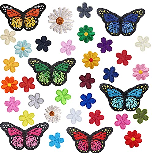 Gativs Pegatinas para La Ropa 38 Piezas Parches Ropa Termoadhesivos Pegatinas para Ropa con Plancha Flores de Tela para Ropa Parches Bordados para Rropa Mini Flor de Sol Parches Bordados