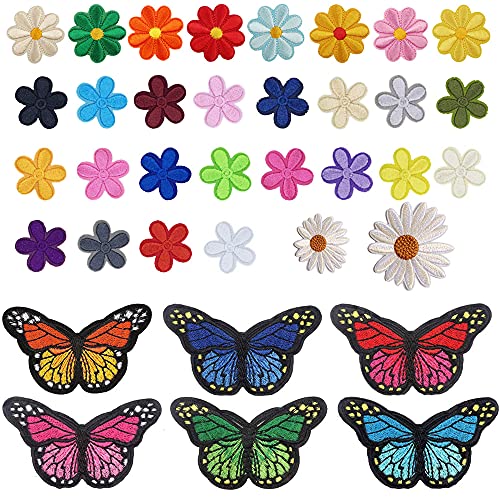 Gativs Pegatinas para La Ropa 38 Piezas Parches Ropa Termoadhesivos Pegatinas para Ropa con Plancha Flores de Tela para Ropa Parches Bordados para Rropa Mini Flor de Sol Parches Bordados