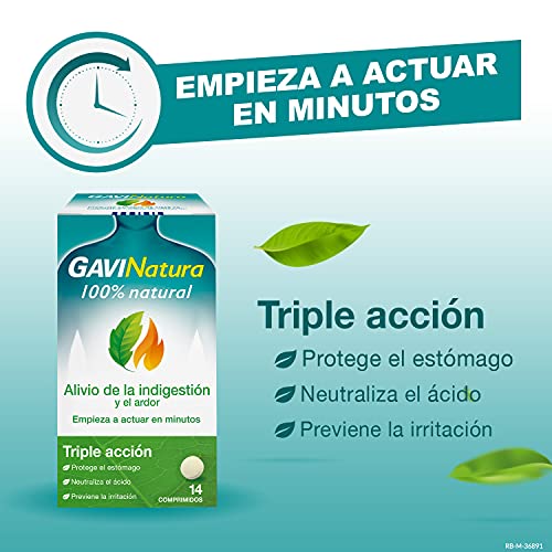 GaviNatura - Alivio de la indigestión y el ardor, triple acción, con ingredientes de origen 100% natural - 14 comprimidos