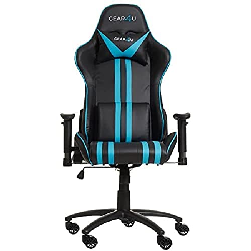 GEAR4U Elite Black Light Blue Silla de Gaming, Metal, Cuero, Espuma, Color Azul Claro, Talla única