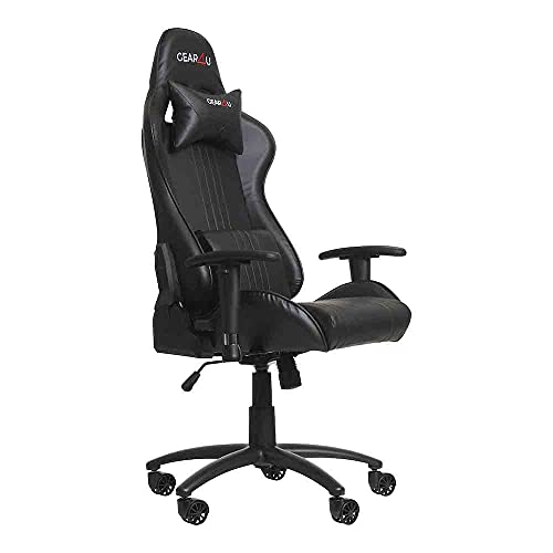 GEAR4U Elite Black Silla de Gaming, Metal, Piel de Poliuretano, Espuma, Negro, Talla única