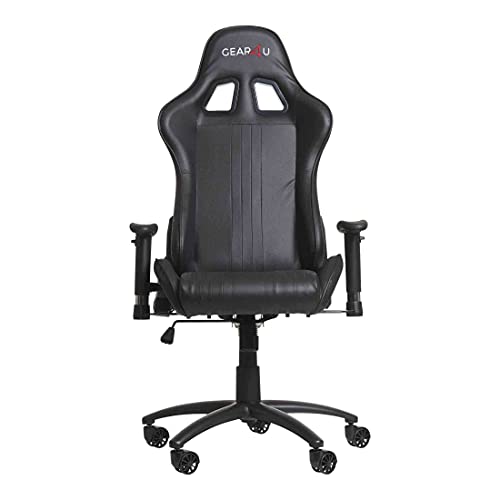 GEAR4U Elite Black Silla de Gaming, Metal, Piel de Poliuretano, Espuma, Negro, Talla única