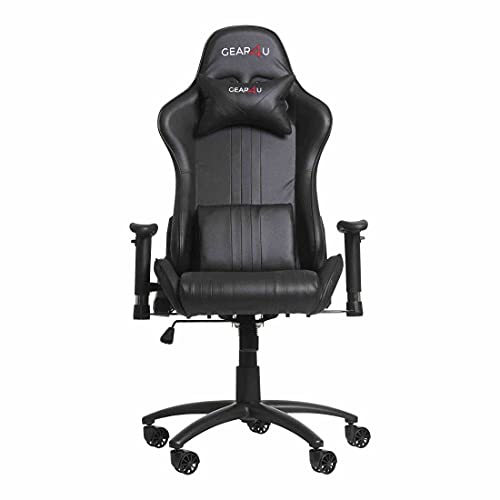 GEAR4U Elite Black Silla de Gaming, Metal, Piel de Poliuretano, Espuma, Negro, Talla única