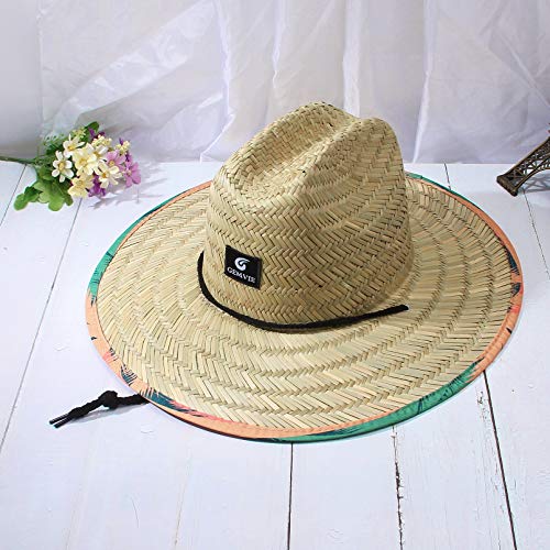 GEMVIE-Sombrero de Paja Verano para Mujer y Hombre Sombrero de Sol de ala Ancha Protección Solar Sombrero de Salvavidas Paja (Natural)