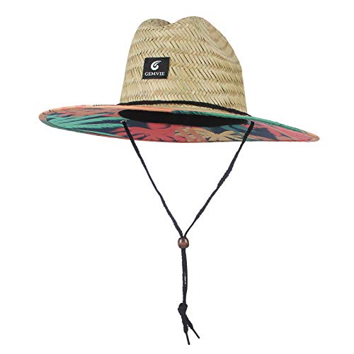 GEMVIE-Sombrero de Paja Verano para Mujer y Hombre Sombrero de Sol de ala Ancha Protección Solar Sombrero de Salvavidas Paja (Natural)