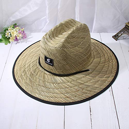 GEMVIE-Sombrero de Paja Verano Sombrero de Salvavidas Paja Gorro de Playa de ala Ancha Protección Solar para Mujer y Hombres (Natural)