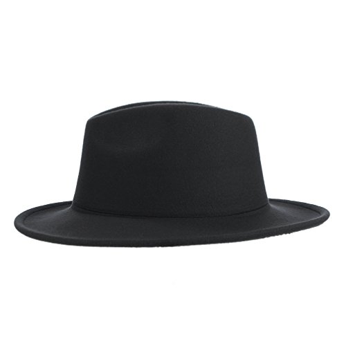 GEMVIE Sombrero Fedora para Hombre Mujer Caballero Sombrero Invierno Fieltro Lana ala Ancha Trilby Hat Bombín Jazz Sombrero(Negro)