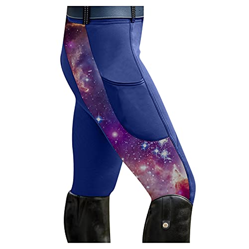 GenericBrands Taurner Pantalones de Montar para Mujer Polainas Deportes Cintura Alta Transpirable Pantalones Ecuestres Estampados Pantalón Equitación (Azul, S)